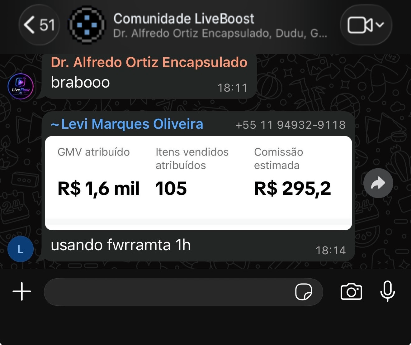 R$ 1,6 mil e 105 vendas usando a ferramenta em 1h